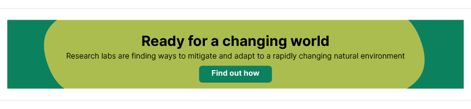 Green banner promoting the CFI's "Ready for a changing world" campaign.