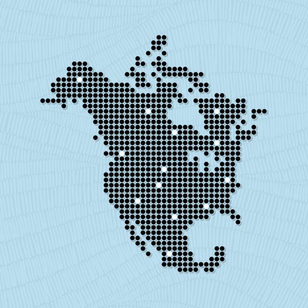 Une carte de l'Amérique du Nord ultra pixelisée.