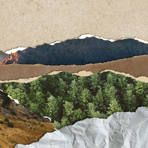 Paysage abstrait avec des bords de papier déchirés