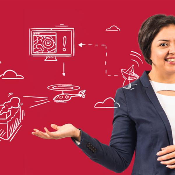 Postdoctoral fellow Shabnam Jabari posing for a photo over a red background.