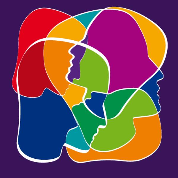 An illustration of many multi-coloured human heads overlaying each other.