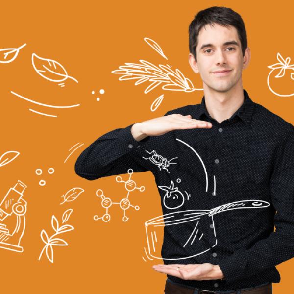 Image de Nathan Knapp-Blezius, des images dessinées à la main d'art culinaire tourbillonnant autour de lui