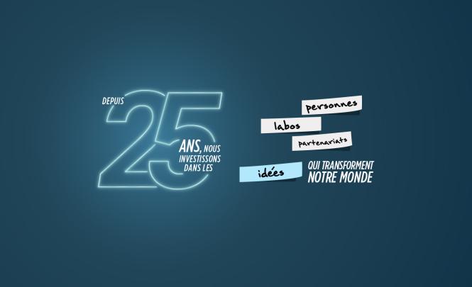 Bannière comportant le chiffre 25 dans un aspect néon bleu clair et du texte blanc, ainsi que quatre notes style post-it qui complètent le texte, le tout sur un fond bleu foncé.