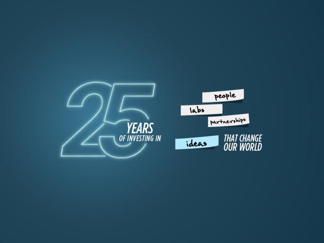 A banner featuring neon text, white text and post-it text over a dark blue background