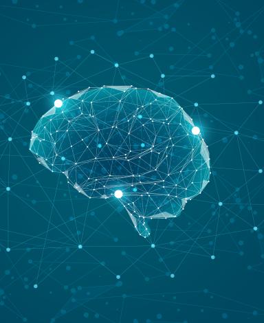 Digital illustration of a connected brain symbolizing AI