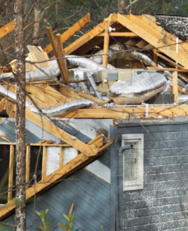 A house demolished by a hurricane.