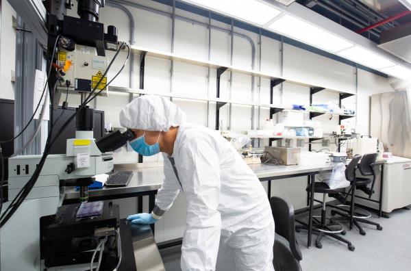 Researcher at work in a lab.