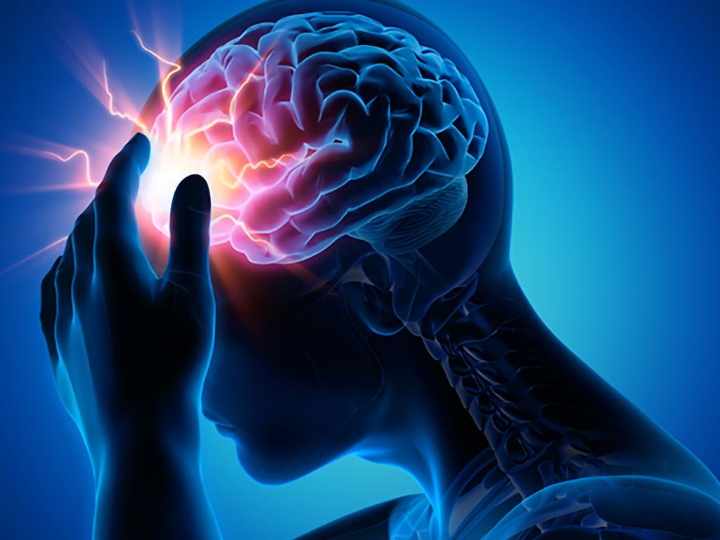 Image de synthèse d’une personne de profil qui se tient la tête, là où son cerveau rougit.