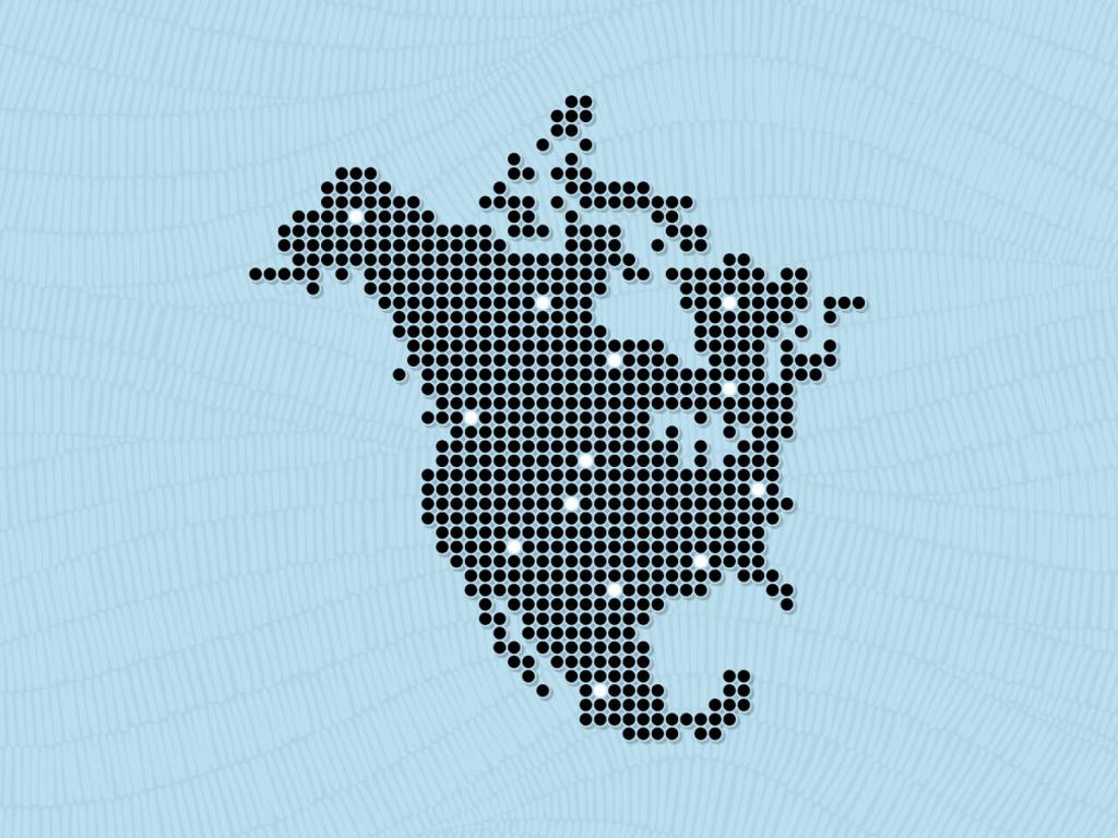 A pixelated graphic of the map of North America.