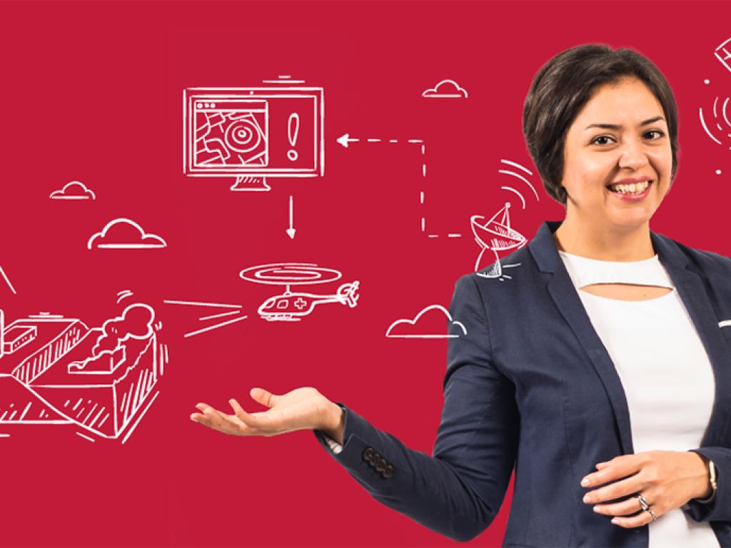 Postdoctoral fellow Shabnam Jabari posing for a photo over a red background.