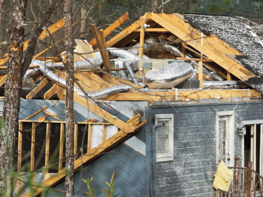 A house demolished by a hurricane.