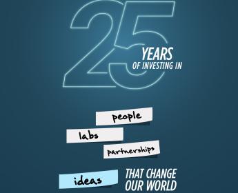 A banner featuring neon text, white text and post-it text over a dark blue background