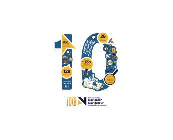Une infographie qui prend la forme du chiffre 10 et qui présente des statistiques liées à l'impact et à la performance du Navigateur.