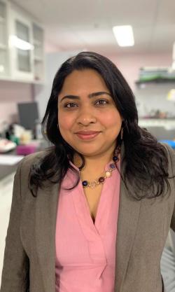 A close up of Mousumi Majumber in her research lab