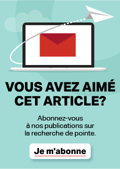 Dessin en mode vectoriel d'un ordinateur portable surmonté d'un avion en papier sur fond bleu sarcelle avec un texte qui encourage à t'abonner à nos publications