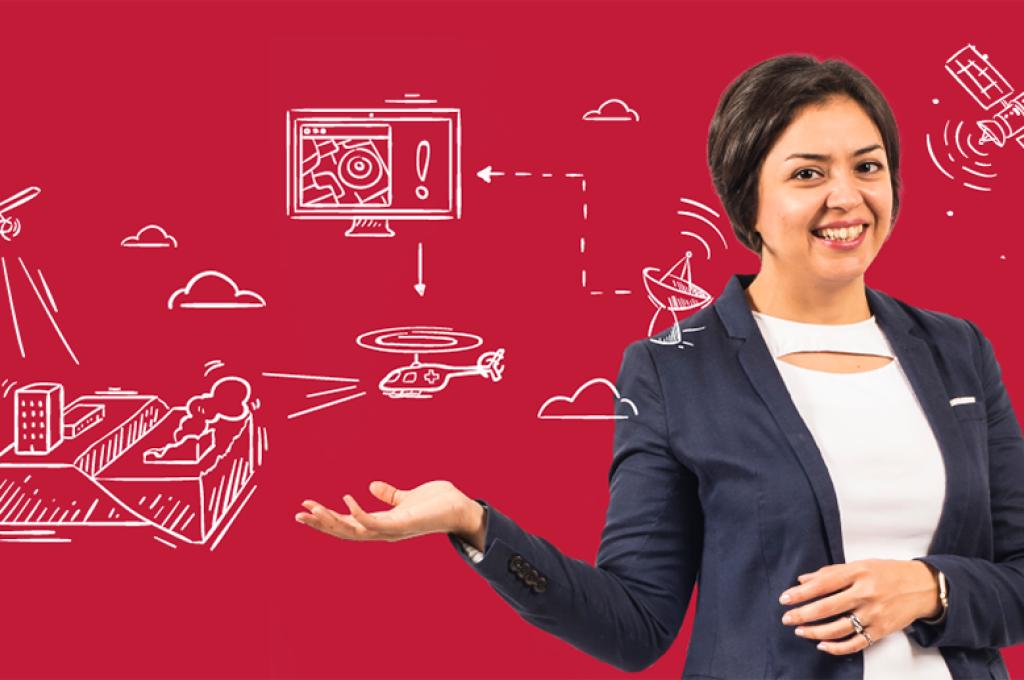 Postdoctoral fellow Shabnam Jabari posing for a photo over a red background.
