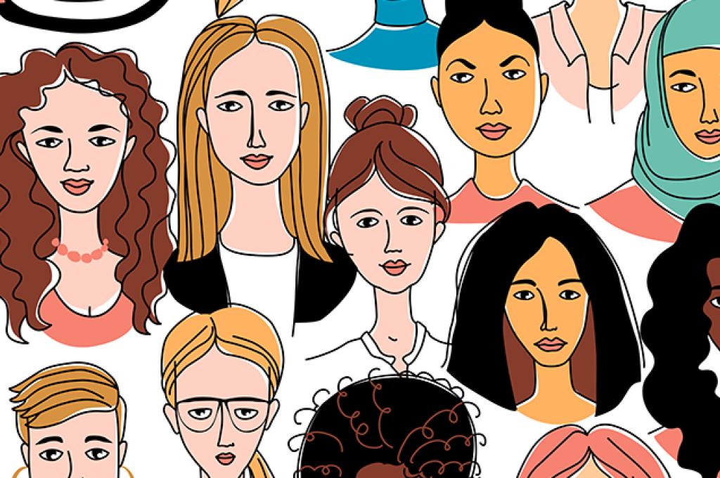Portraits dessinés à la main de diverses femmes.